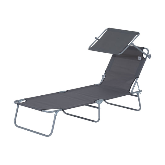 Folding sun lounger with sun protection, Gray - 187x58x36 cm