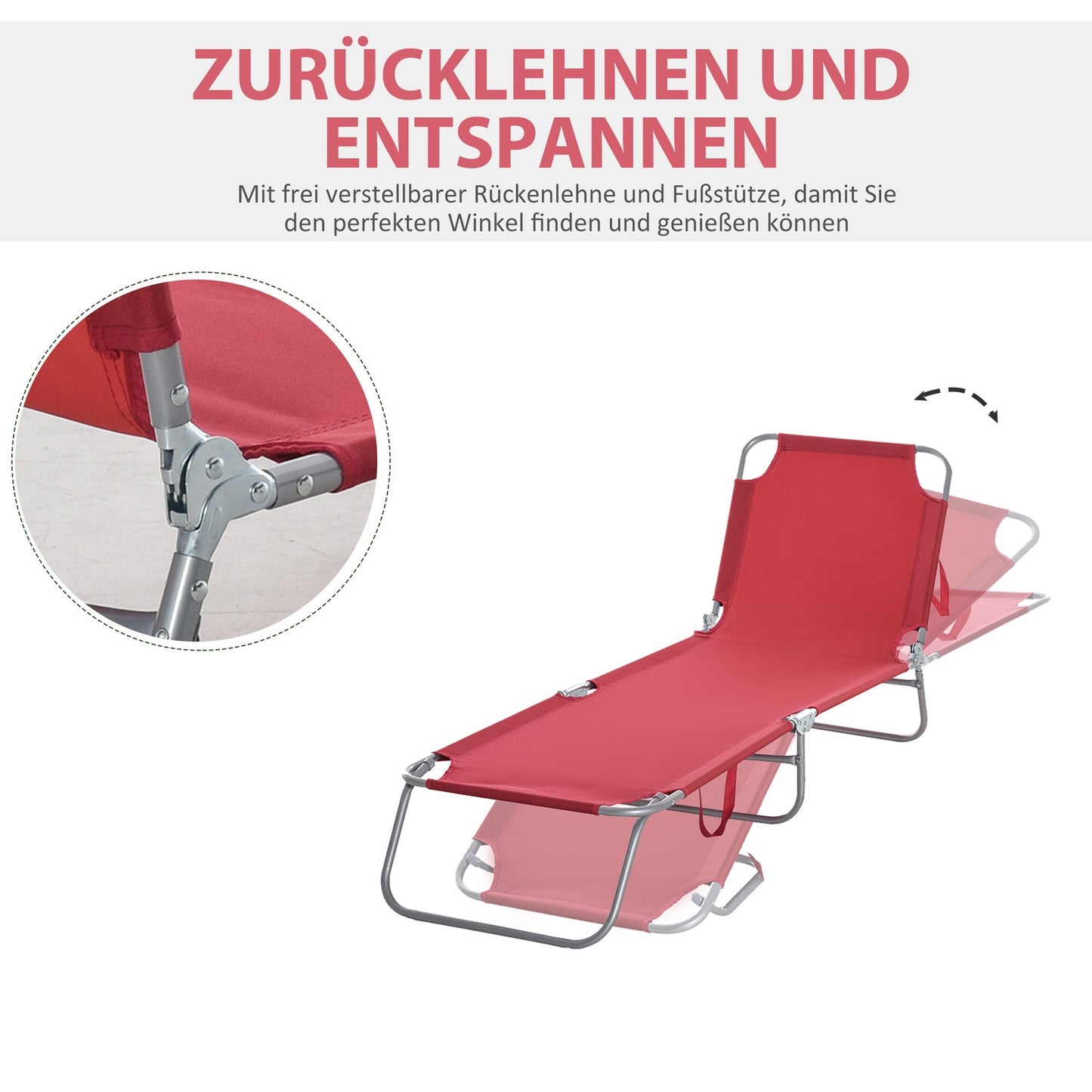 Folding deckchair, 5-position adjustable, weatherproof