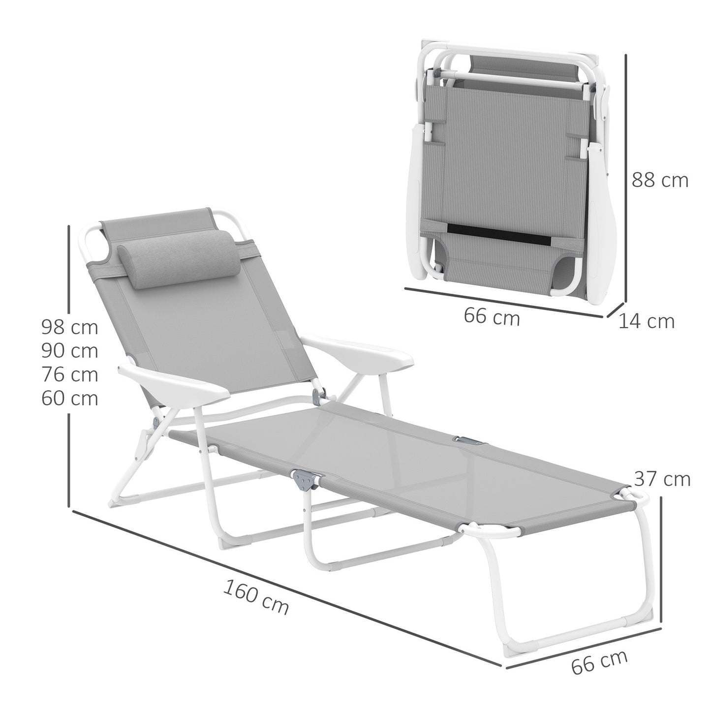 Folding garden sun lounger with adjustable backrest, light grey