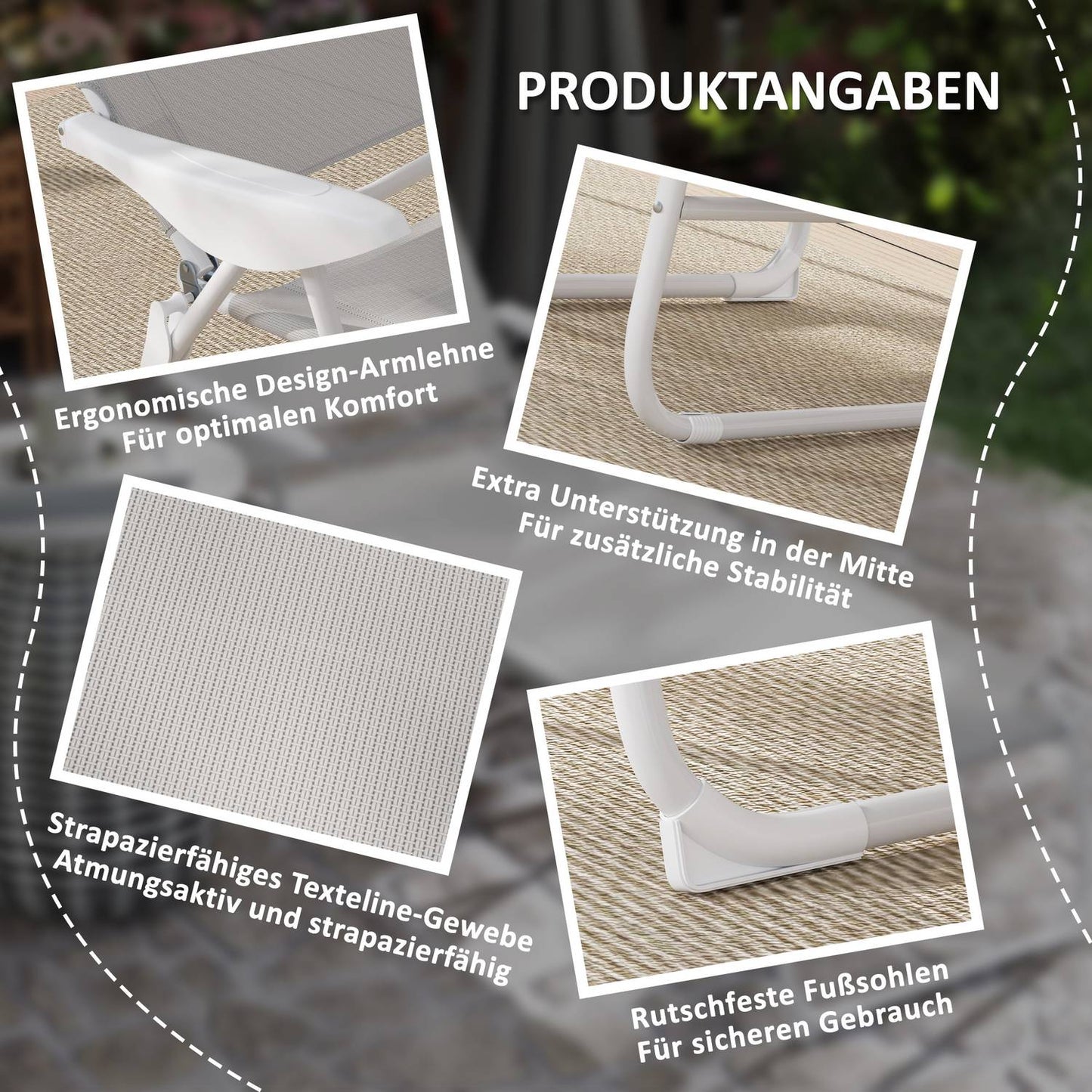 Folding garden sun lounger with adjustable backrest, light grey