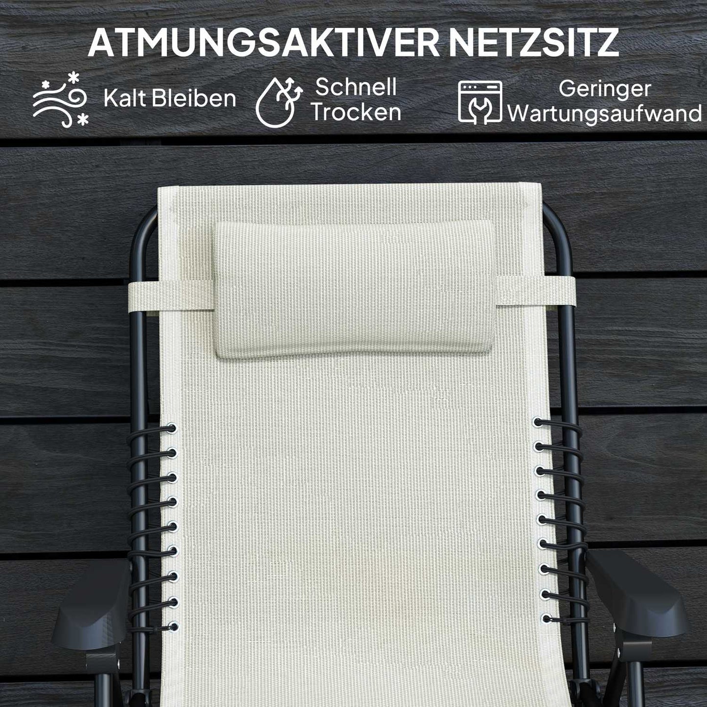 Folding sun lounger with cushion, 5-position back, beige