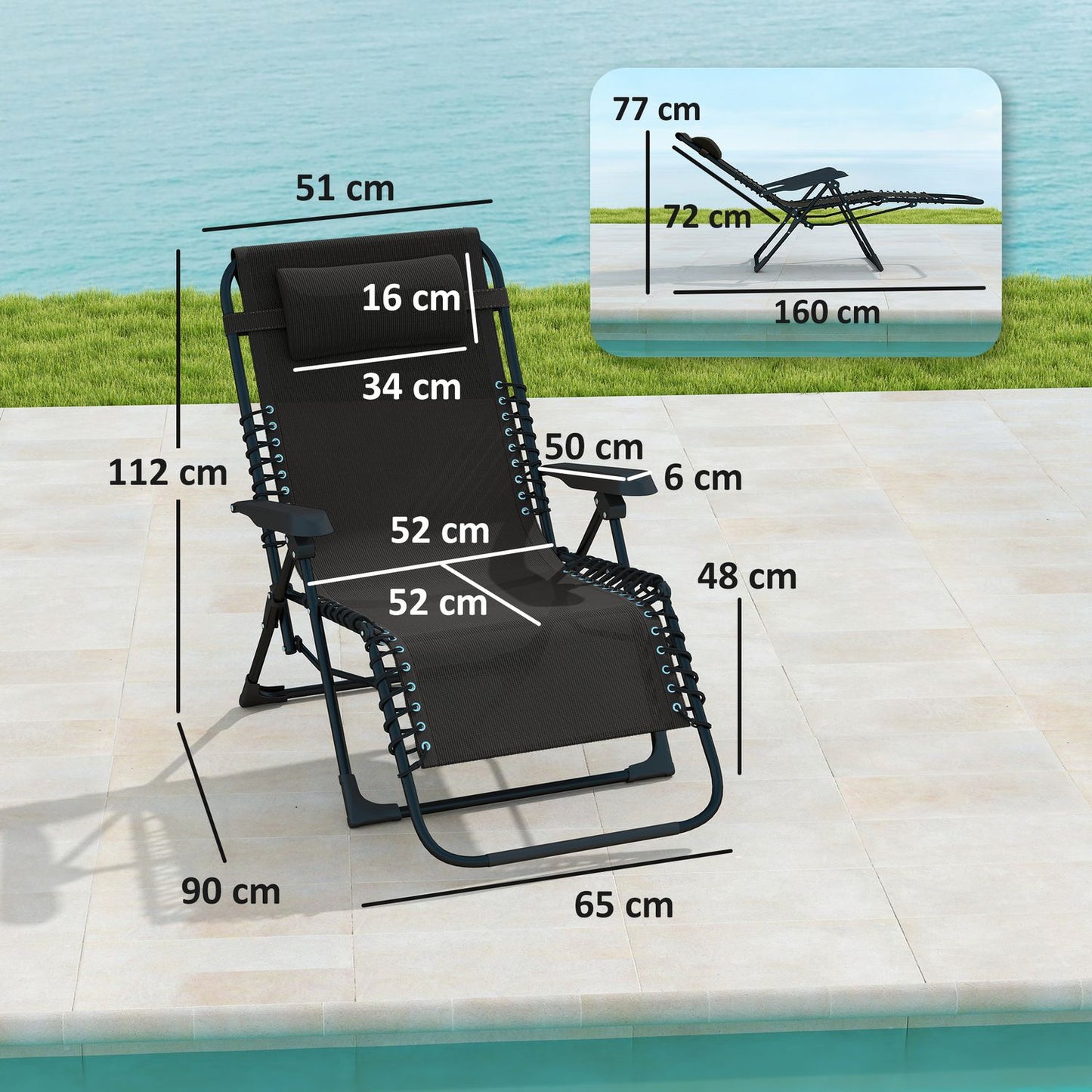 Folding sun lounger, adjustable, weatherproof, 120 kg capacity