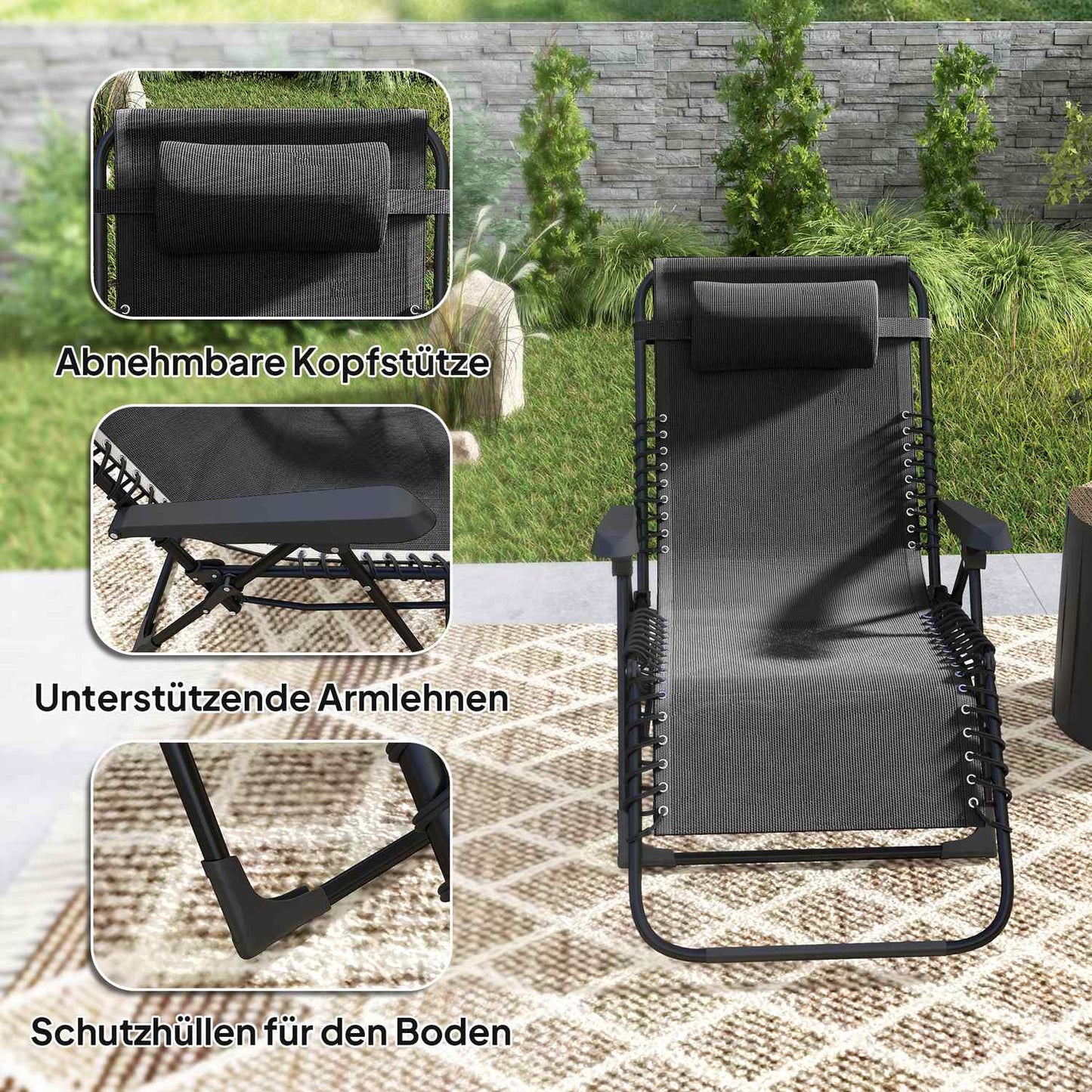 Folding sun lounger, adjustable, weatherproof, 120 kg capacity