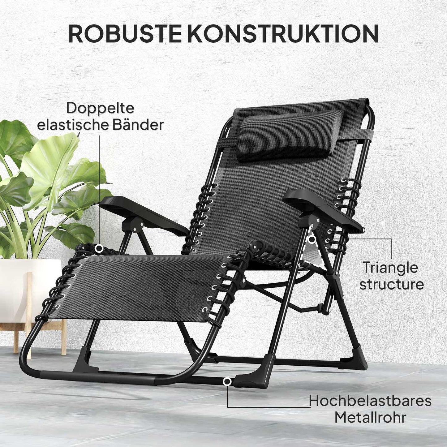 Folding sun lounger, adjustable, weatherproof, 120 kg capacity