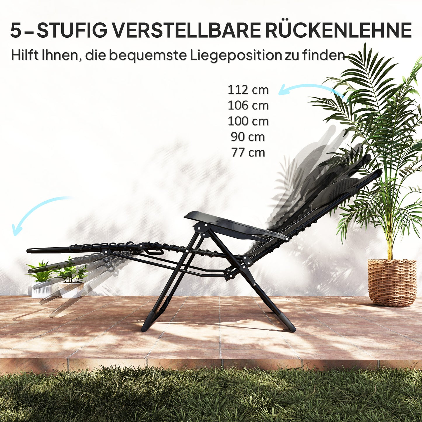 Folding sun lounger, adjustable, weatherproof, 120 kg capacity