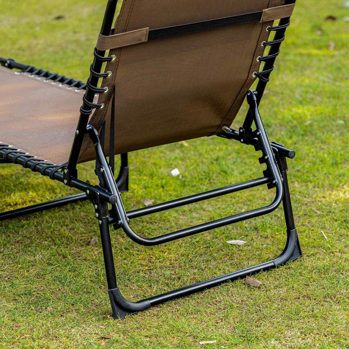 Folding sun lounger with cushion & pocket - weatherproof, brown