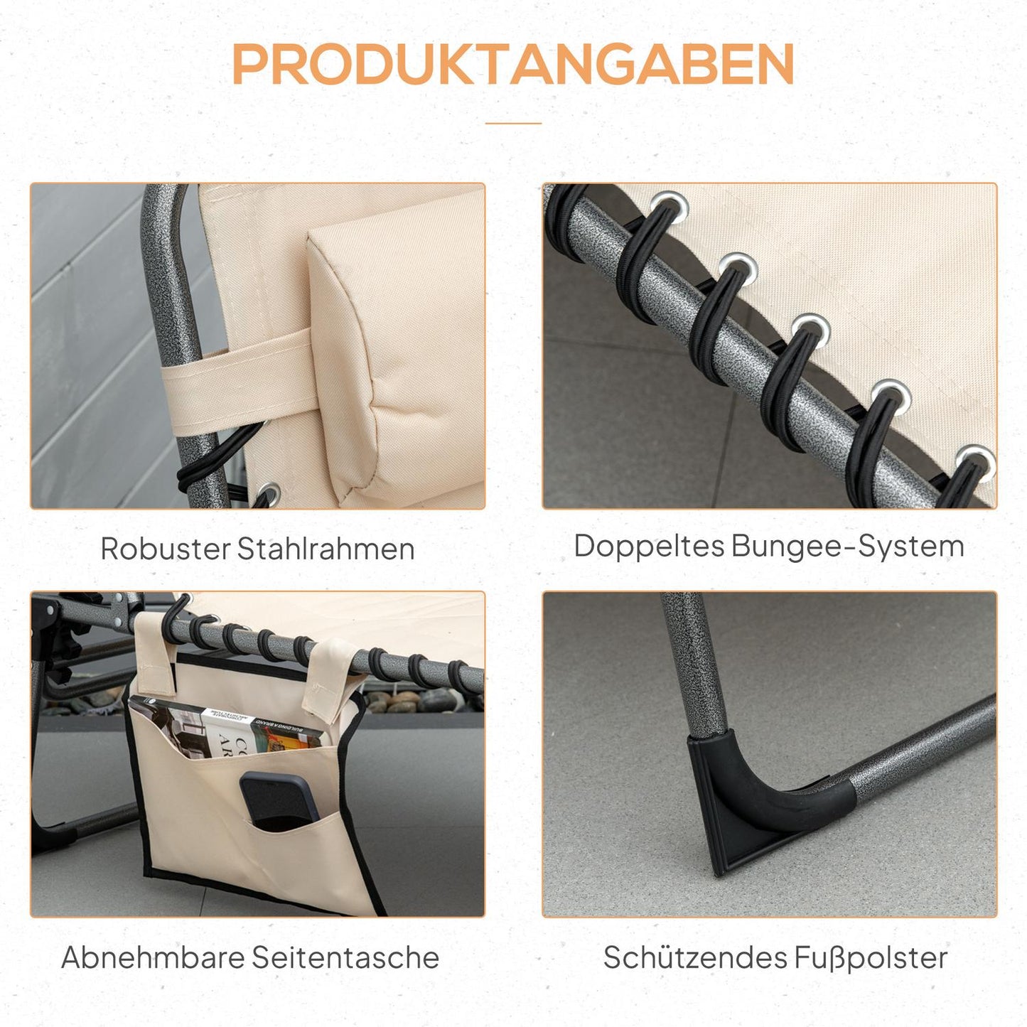 Folding sun lounger with cushion and adjustable backrest