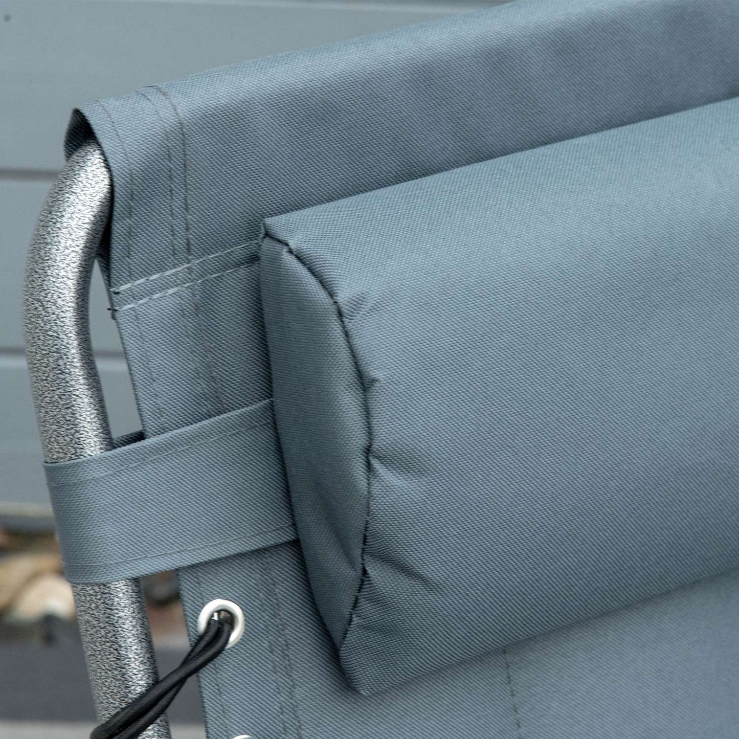 Folding sun lounger with cushion & side pocket, grey