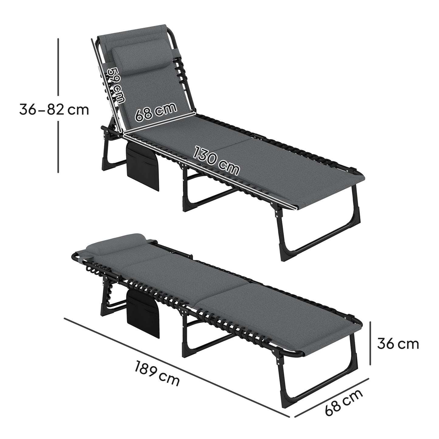 Folding deck chair with cushion & adjustable backrest, 120 kg limit