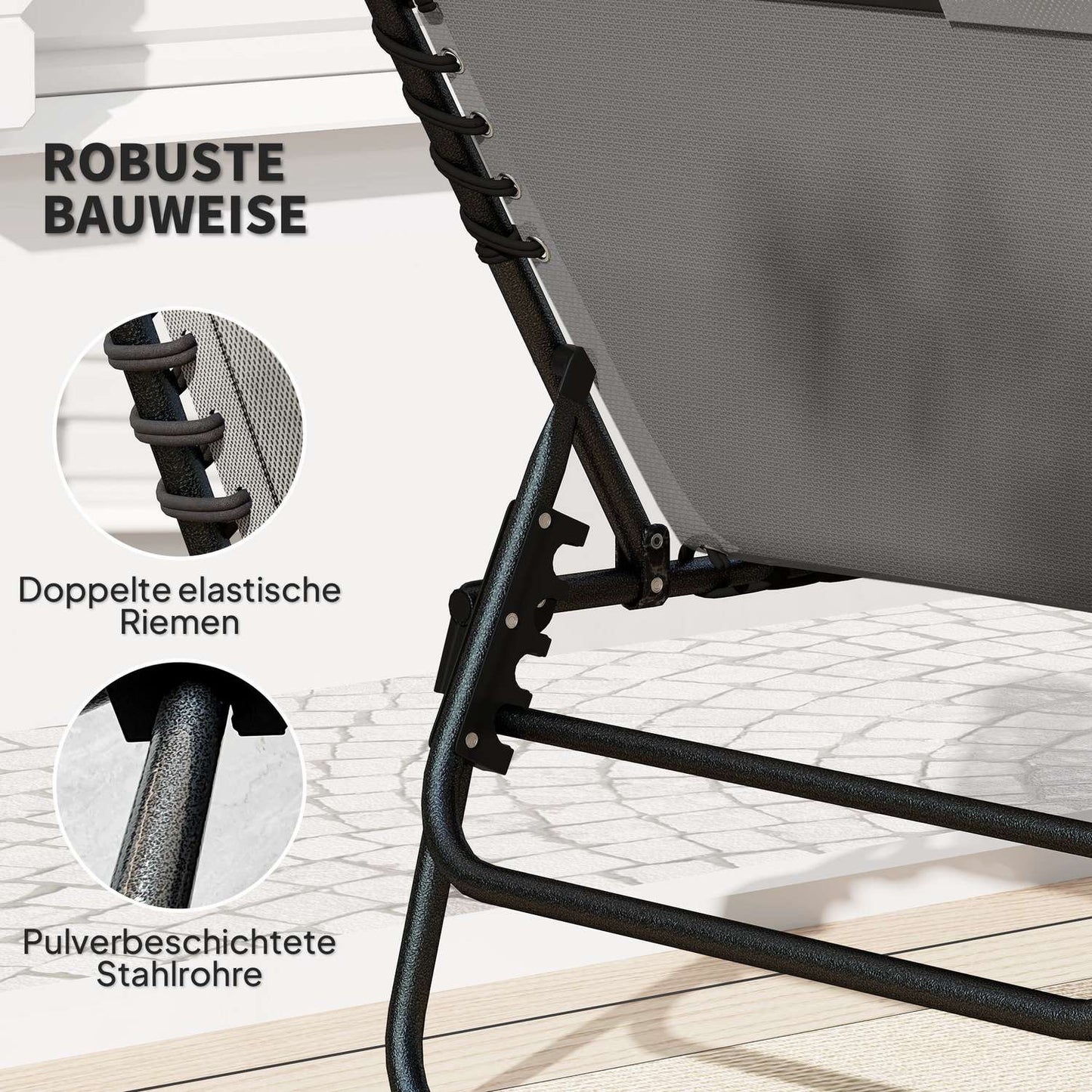 Folding deck chair with cushion & adjustable backrest, 120 kg limit