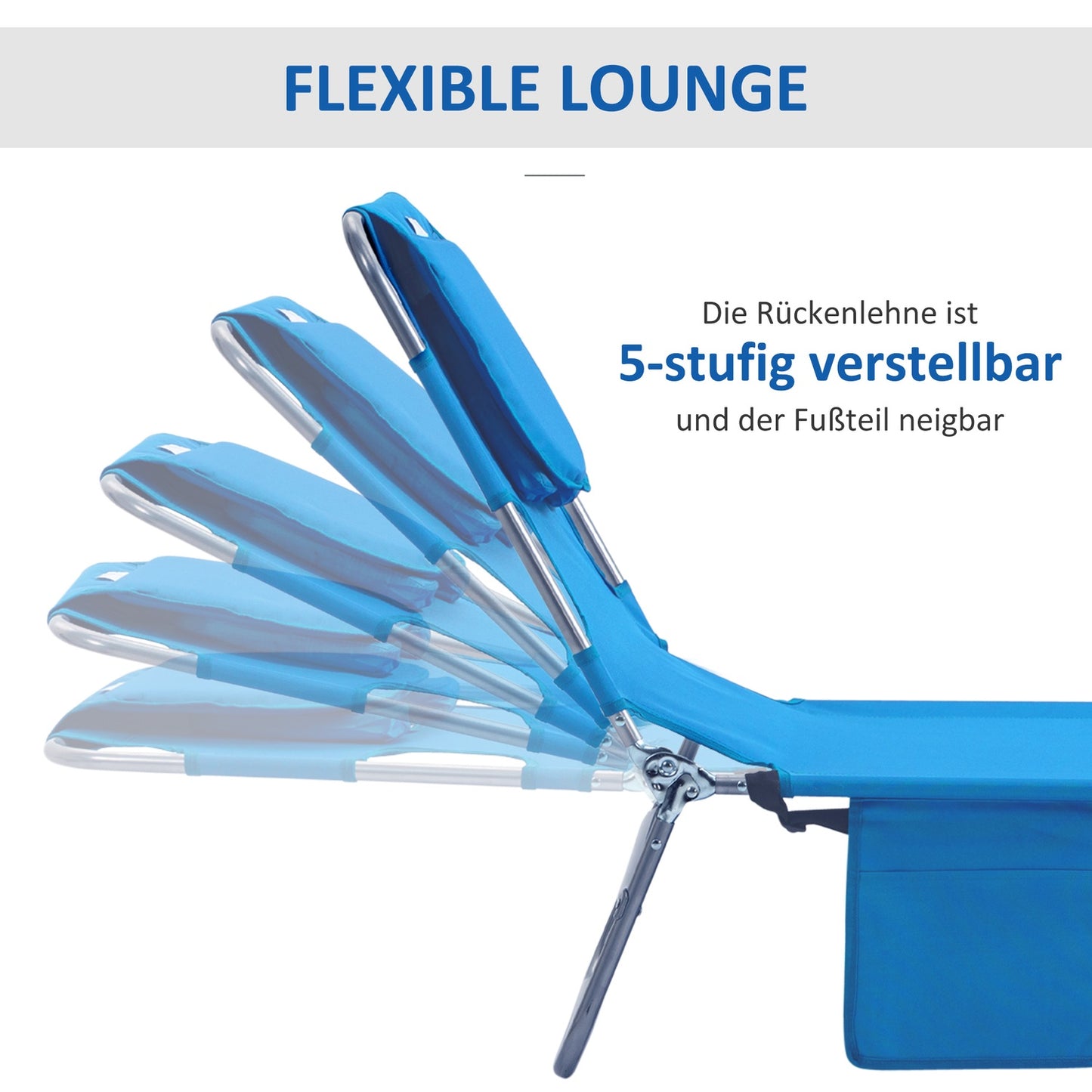 Folding sun lounger with cushion and adjustable backrest