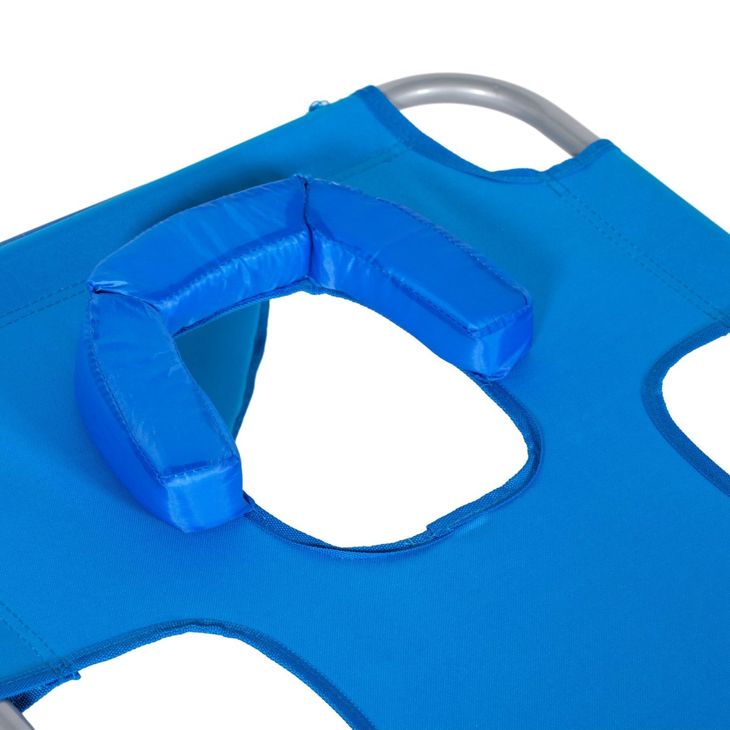 Folding sun lounger with cushion and adjustable backrest