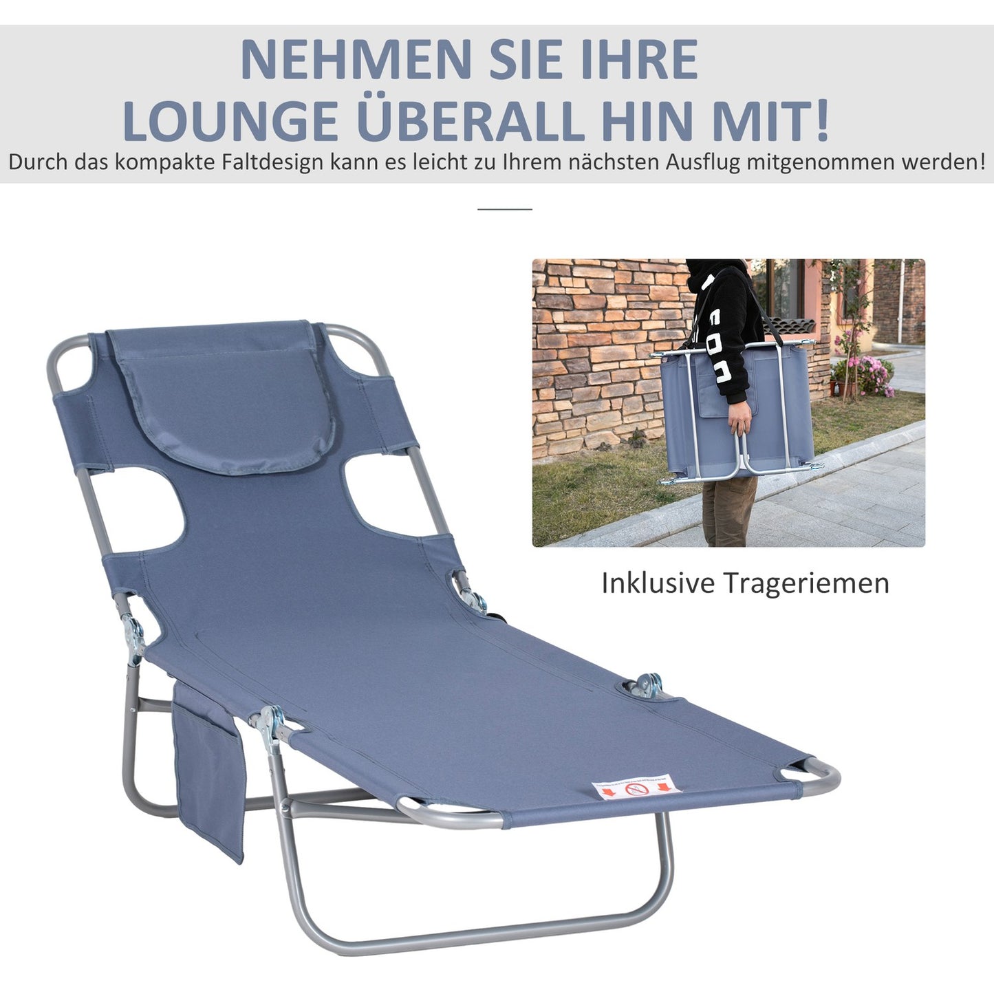 Folding sun lounger with reading window, adjustable and weatherproof