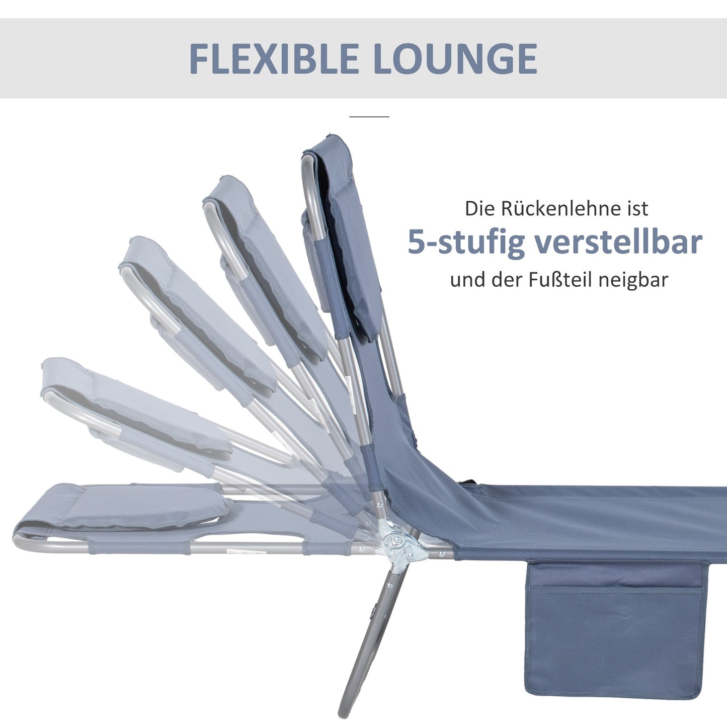 Folding sun lounger with reading window, adjustable and weatherproof