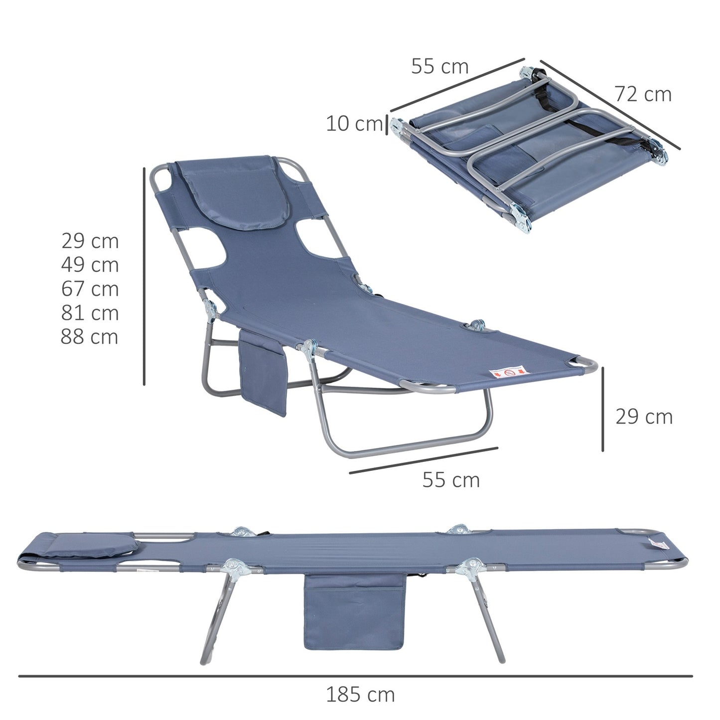 Folding sun lounger with reading window, adjustable and weatherproof