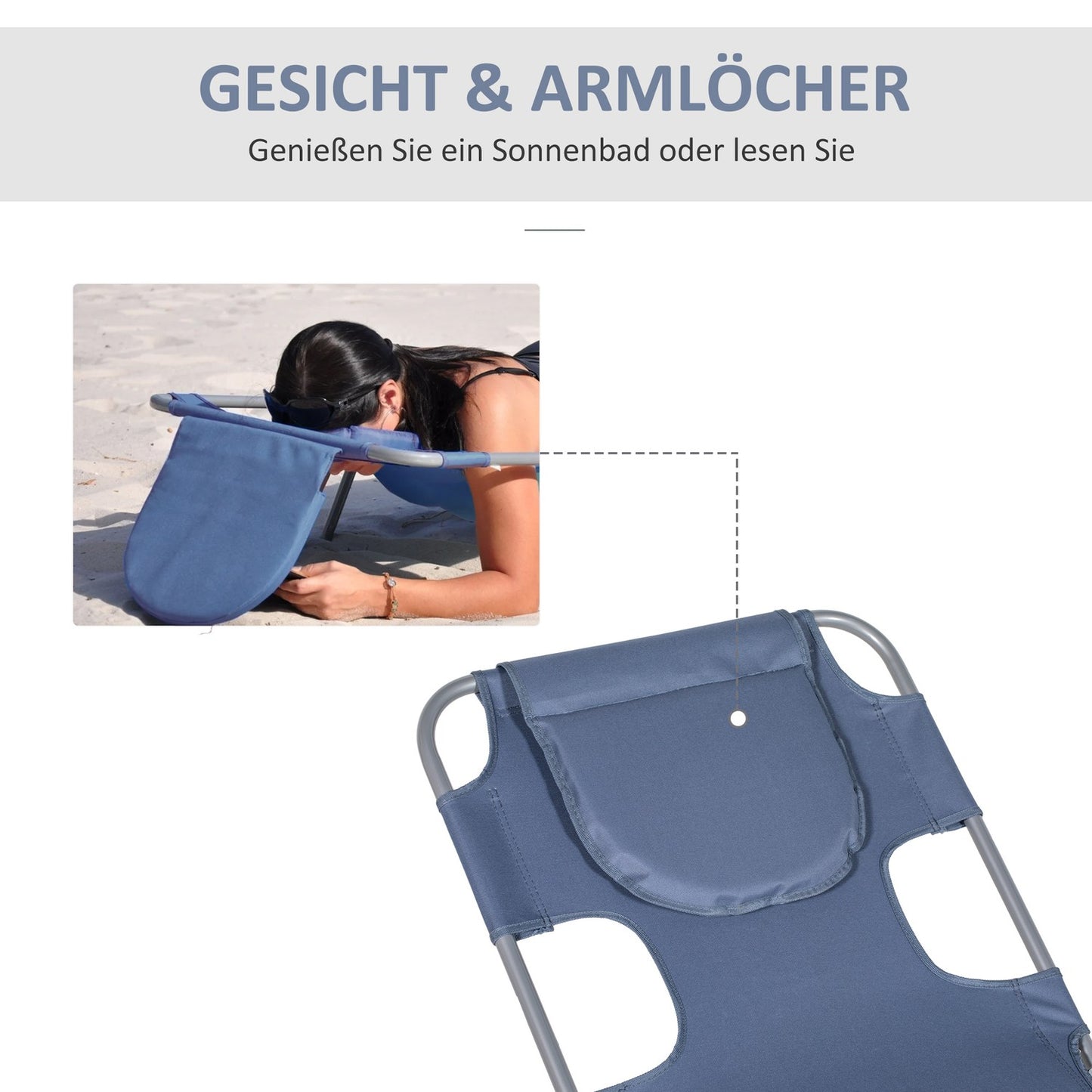 Folding sun lounger with reading window, adjustable and weatherproof