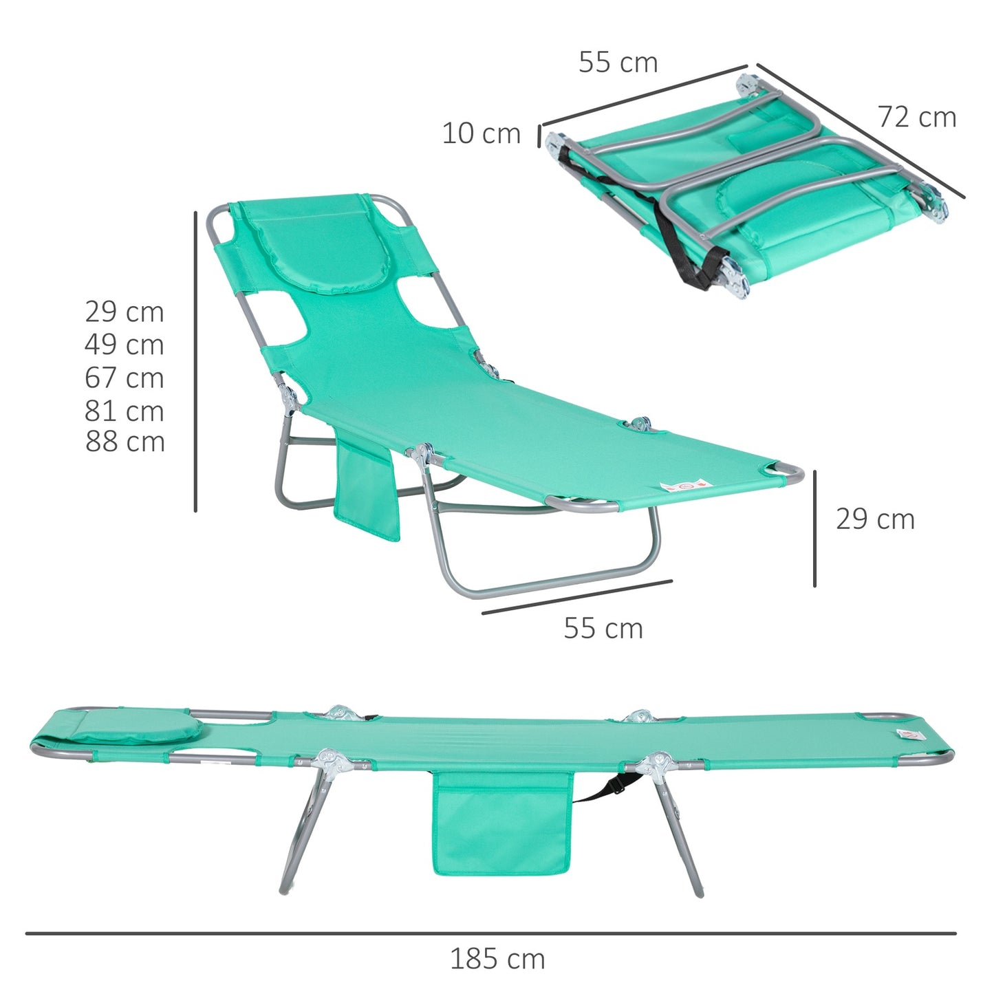 Folding garden sun lounger, 5 positions, weatherproof, green