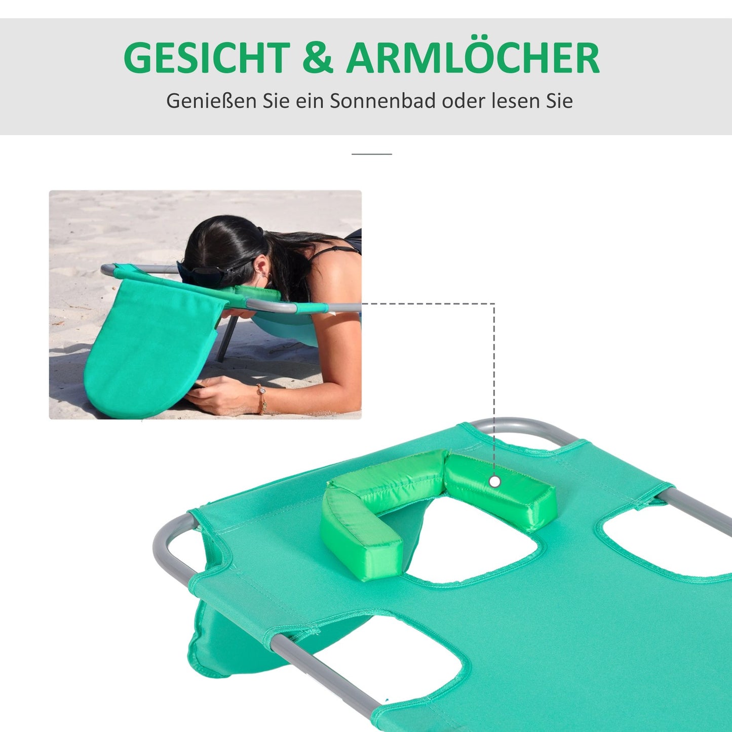 Folding garden sun lounger, 5 positions, weatherproof, green