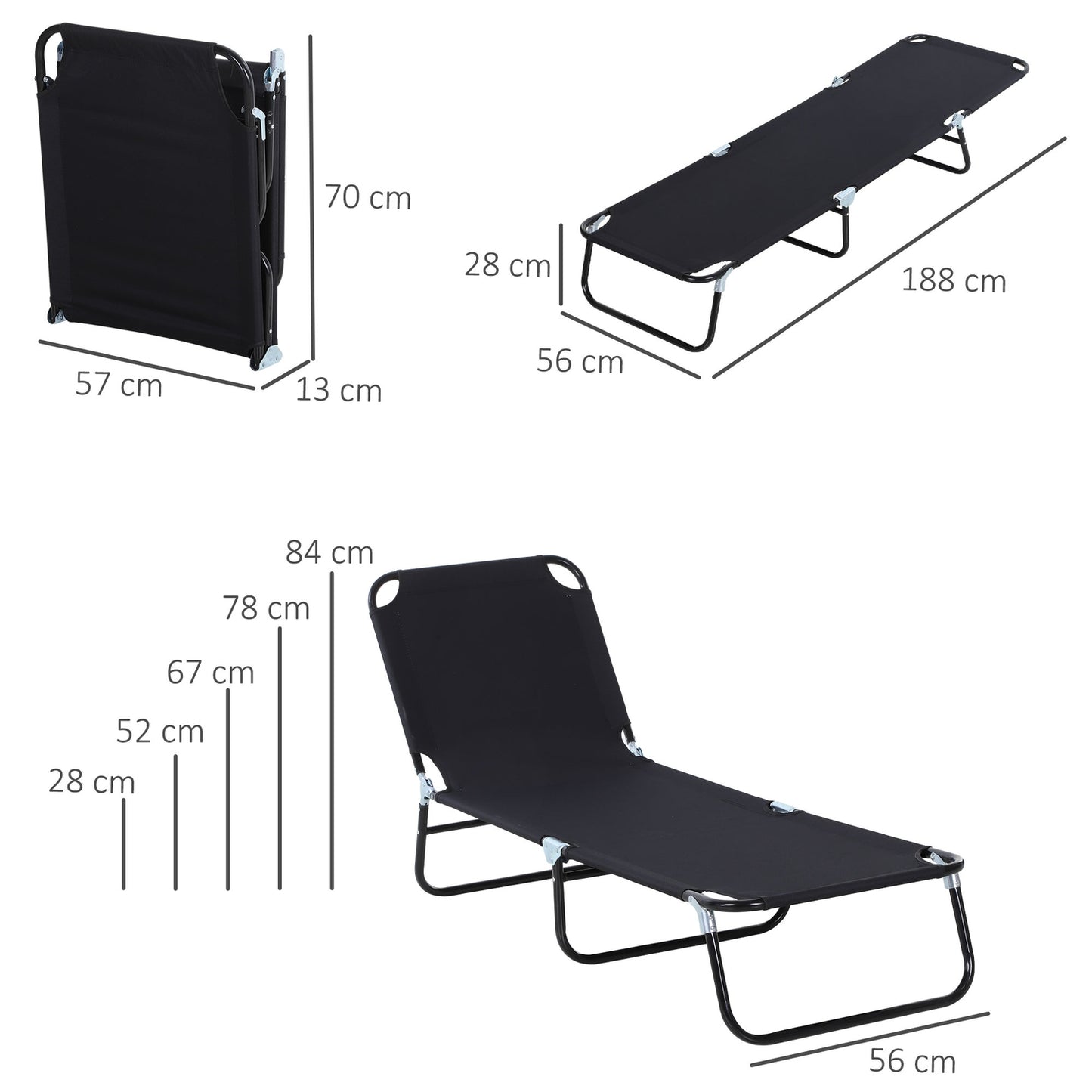 Adjustable deck chair for garden or balcony - 188 x 56 x 28 cm