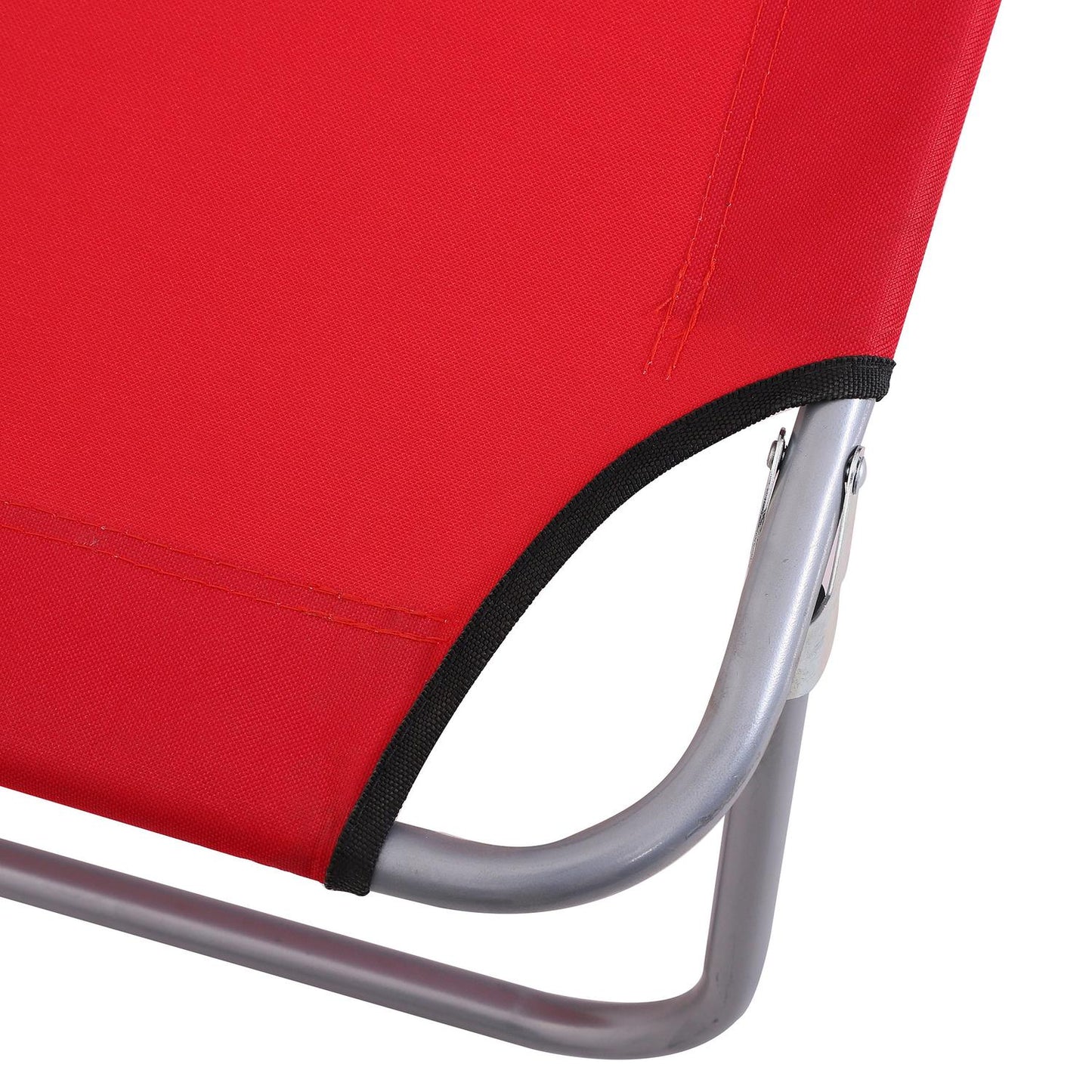 Folding red sun lounger with sun protection for outdoor use