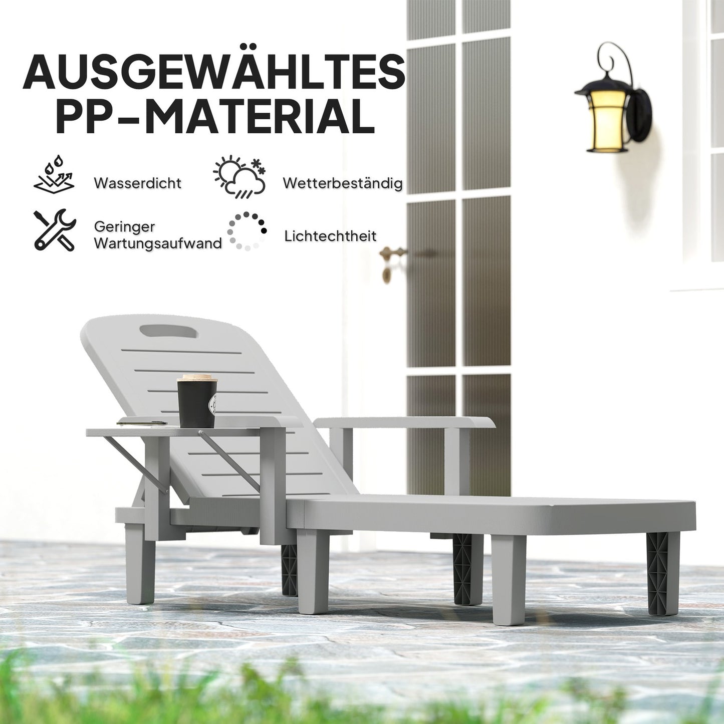 Outdoor sun lounger set, wooden look, adjustable in 5 positions