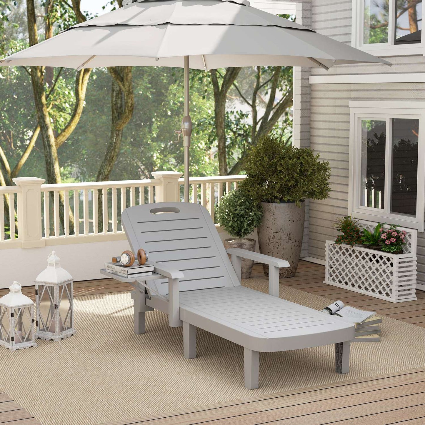 Outdoor sun lounger set, wooden look, adjustable in 5 positions