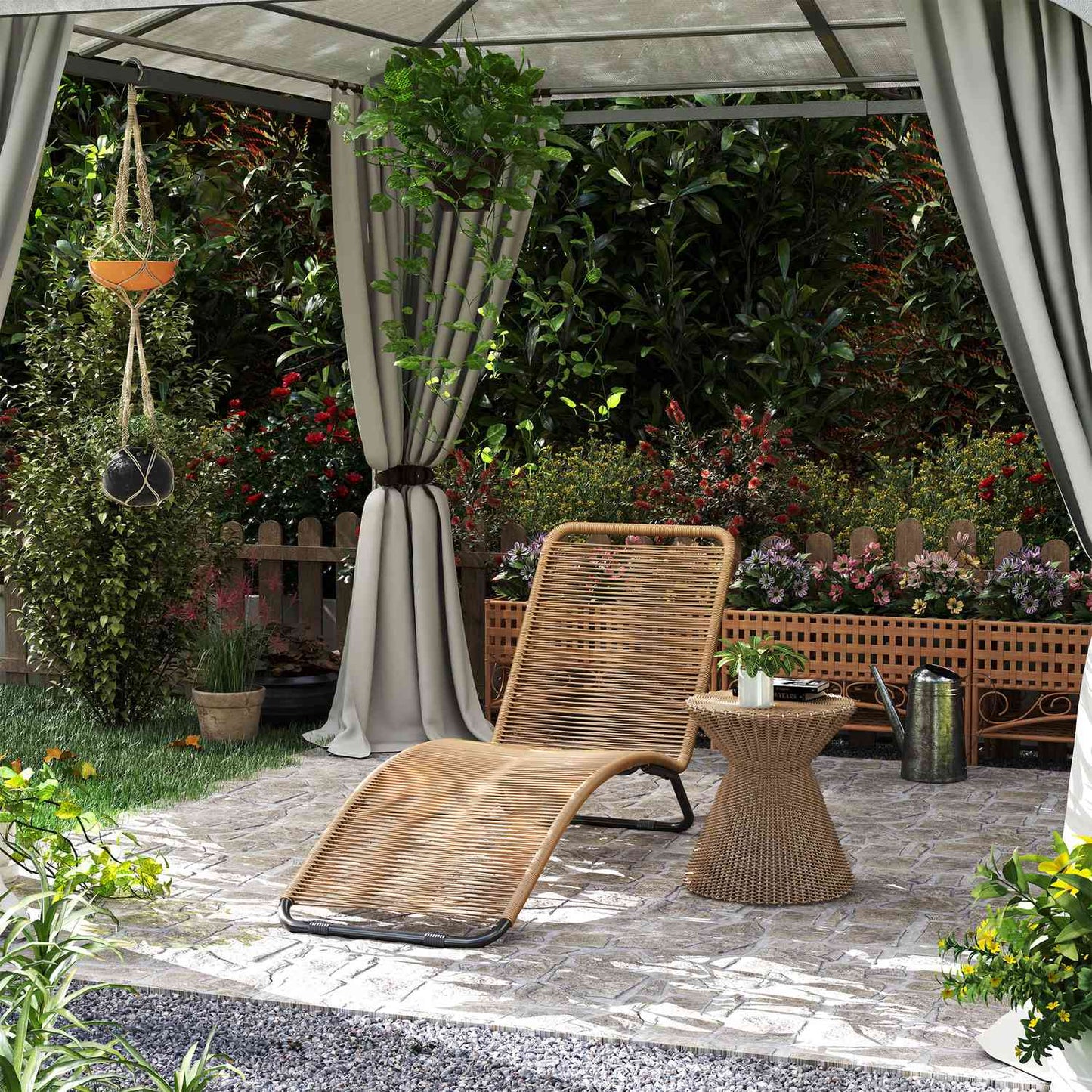 Sun lounger in poly rattan with UV protection - weatherproof outdoor armchair