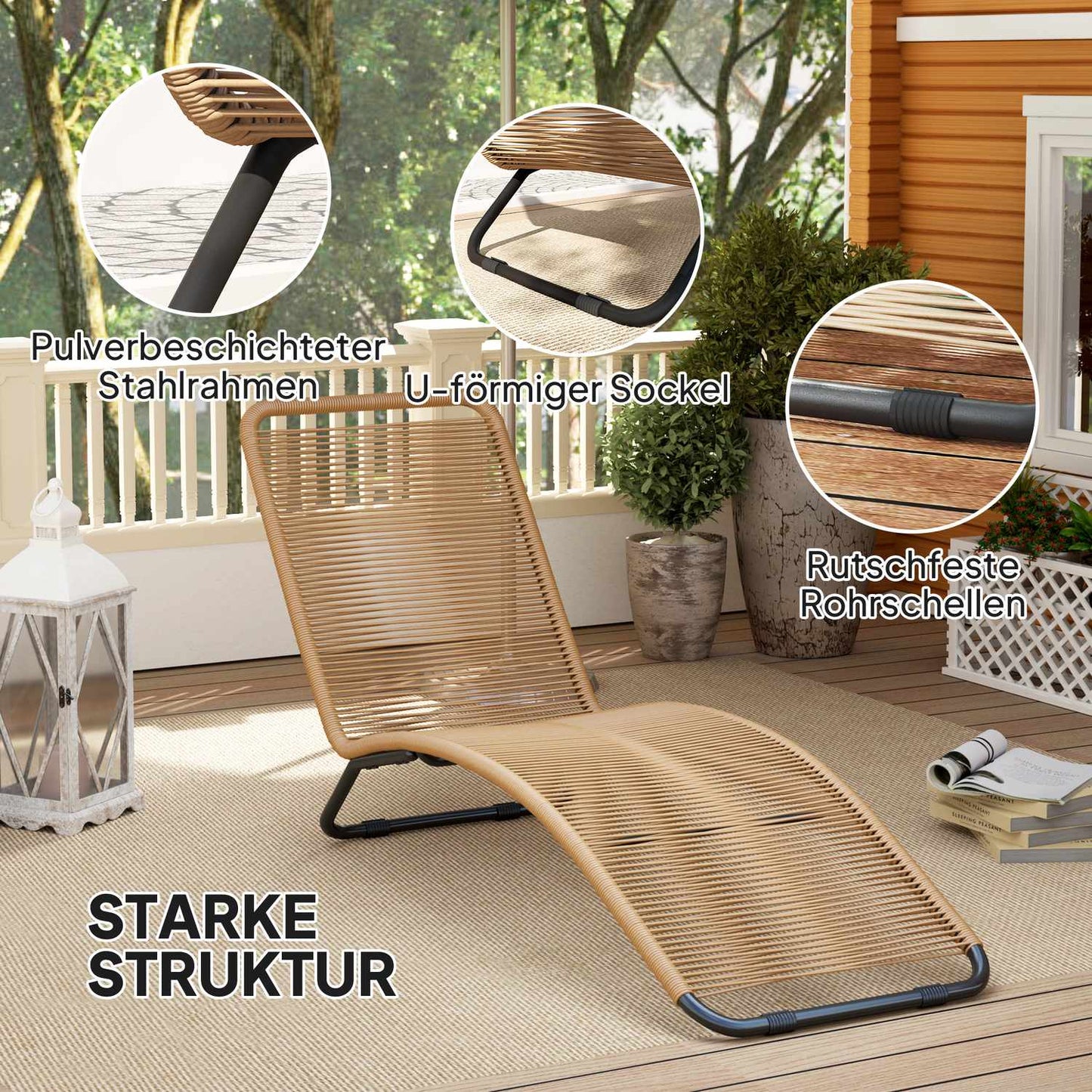 Sun lounger in poly rattan with UV protection - weatherproof outdoor armchair