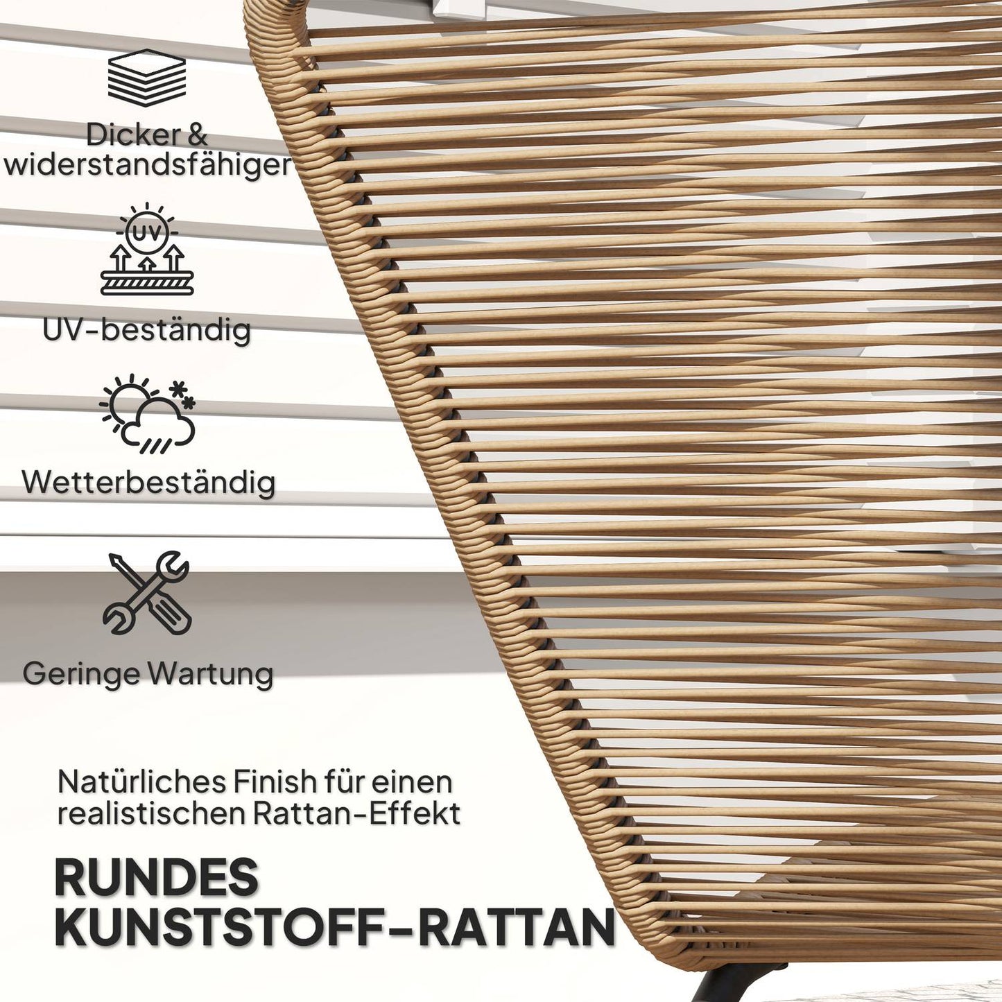 Sun lounger in poly rattan with UV protection - weatherproof outdoor armchair