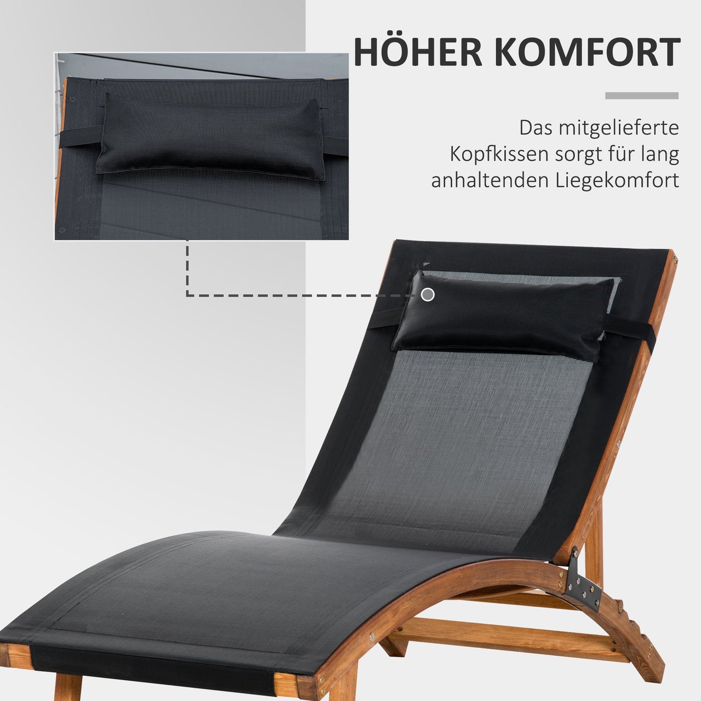 Weatherproof sun lounger, adjustable backrest, black