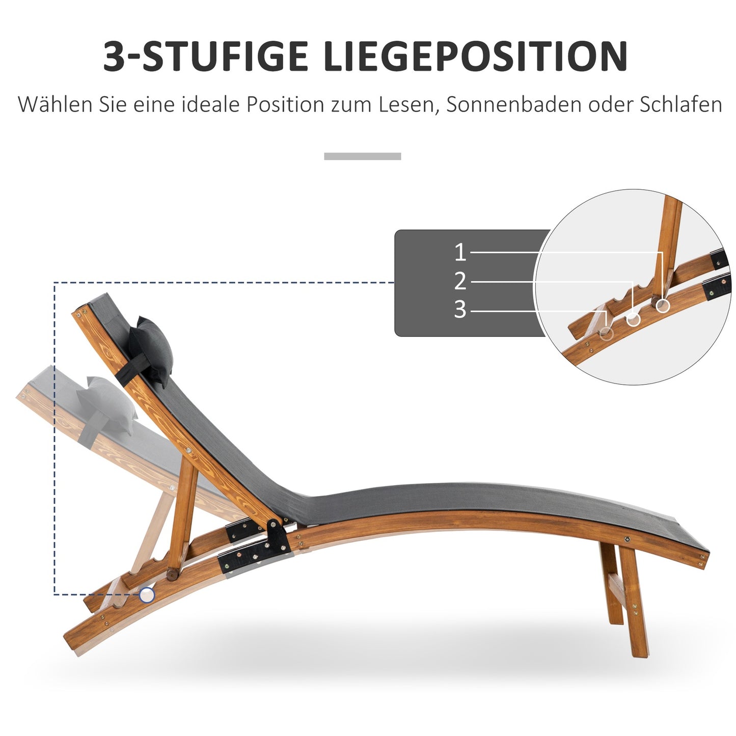 Weatherproof sun lounger, adjustable backrest, black
