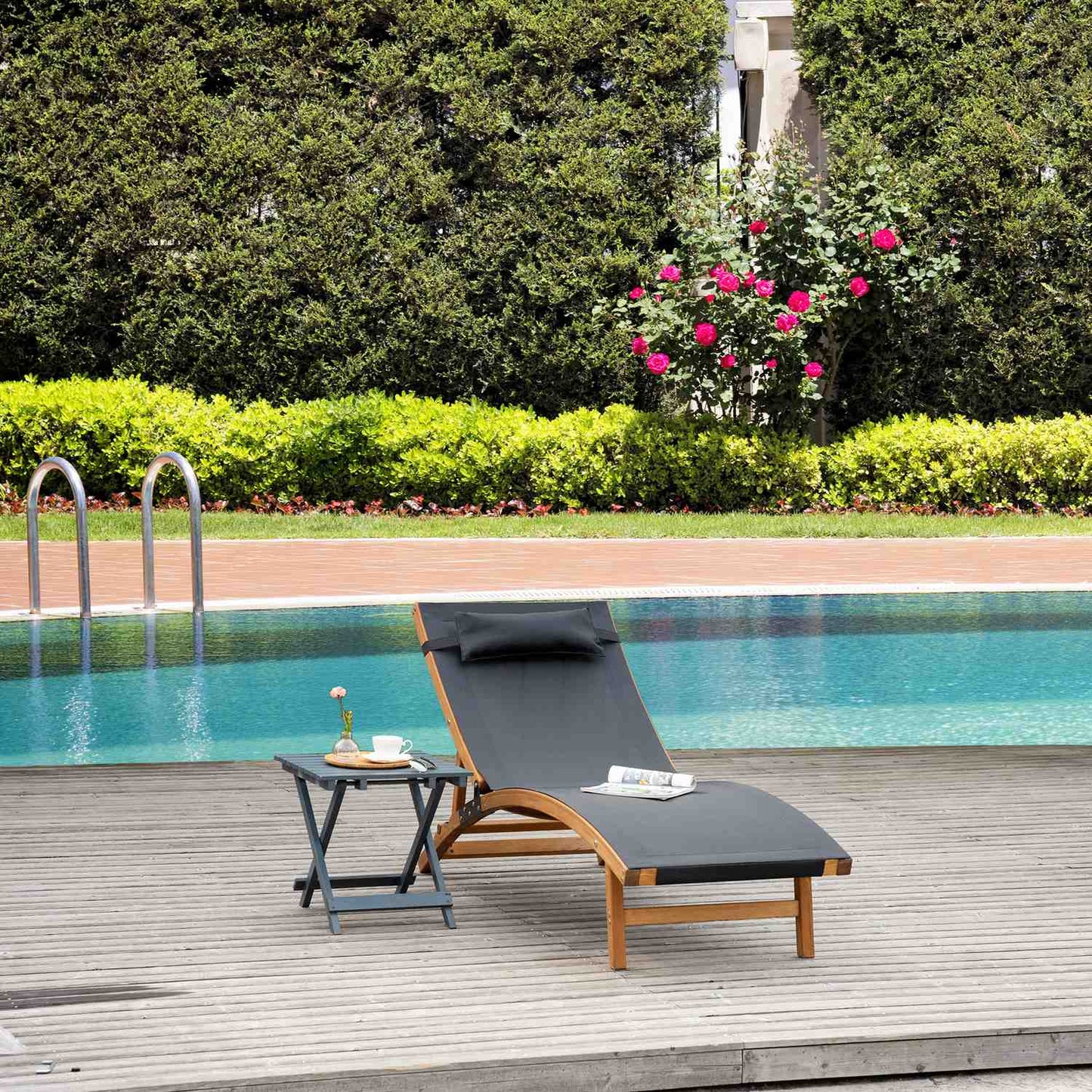 Weatherproof sun lounger, adjustable backrest, black