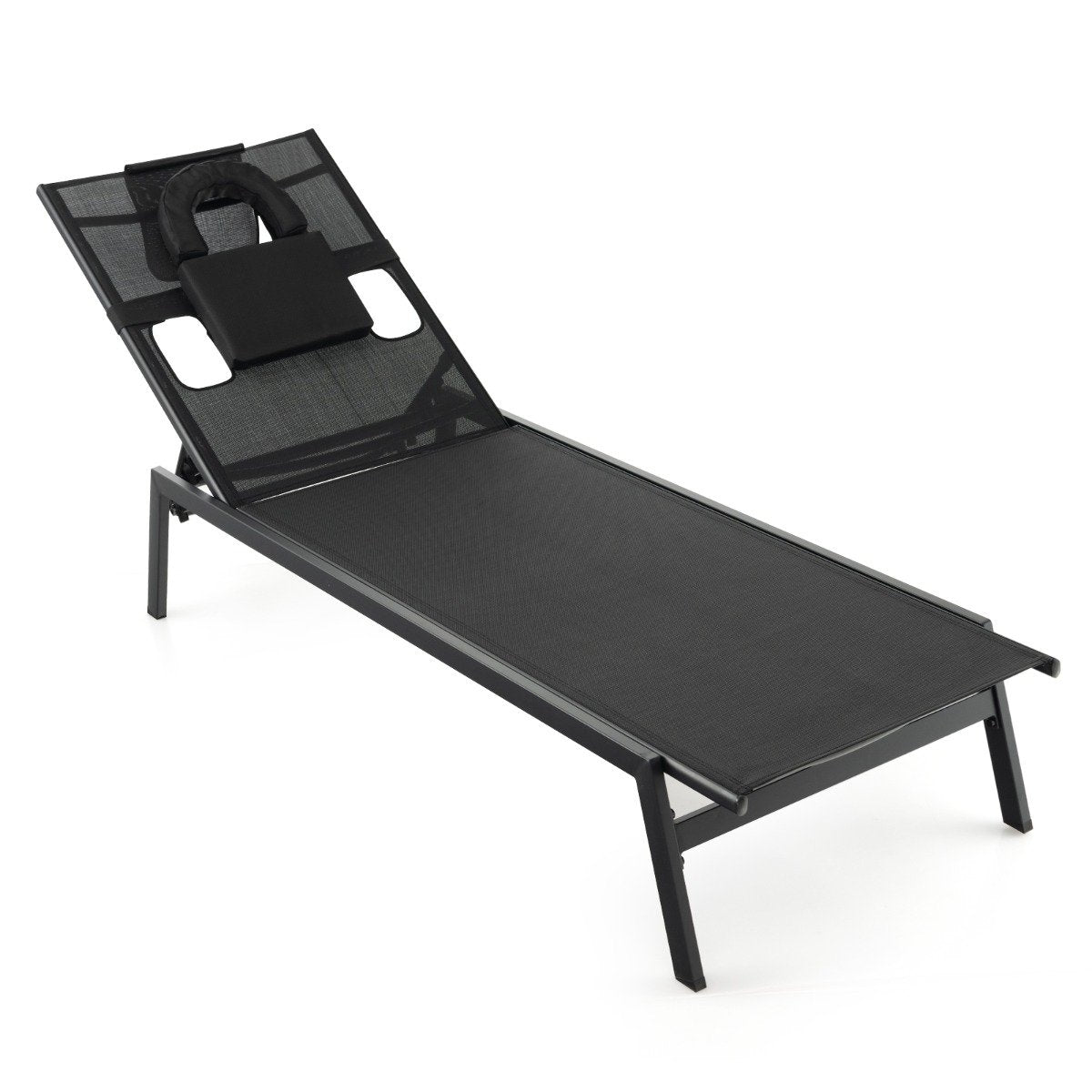 Sun lounger with face opening garden lounger with 5-way adjustable backrest black