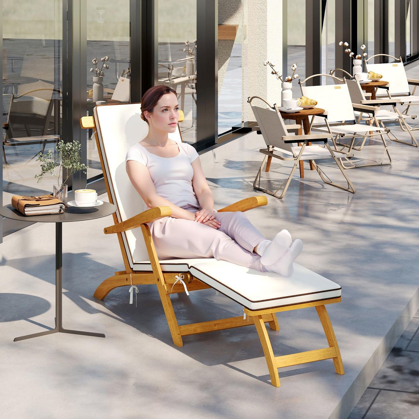 Wooden Folding Garden Lounger with Footrest, Teak