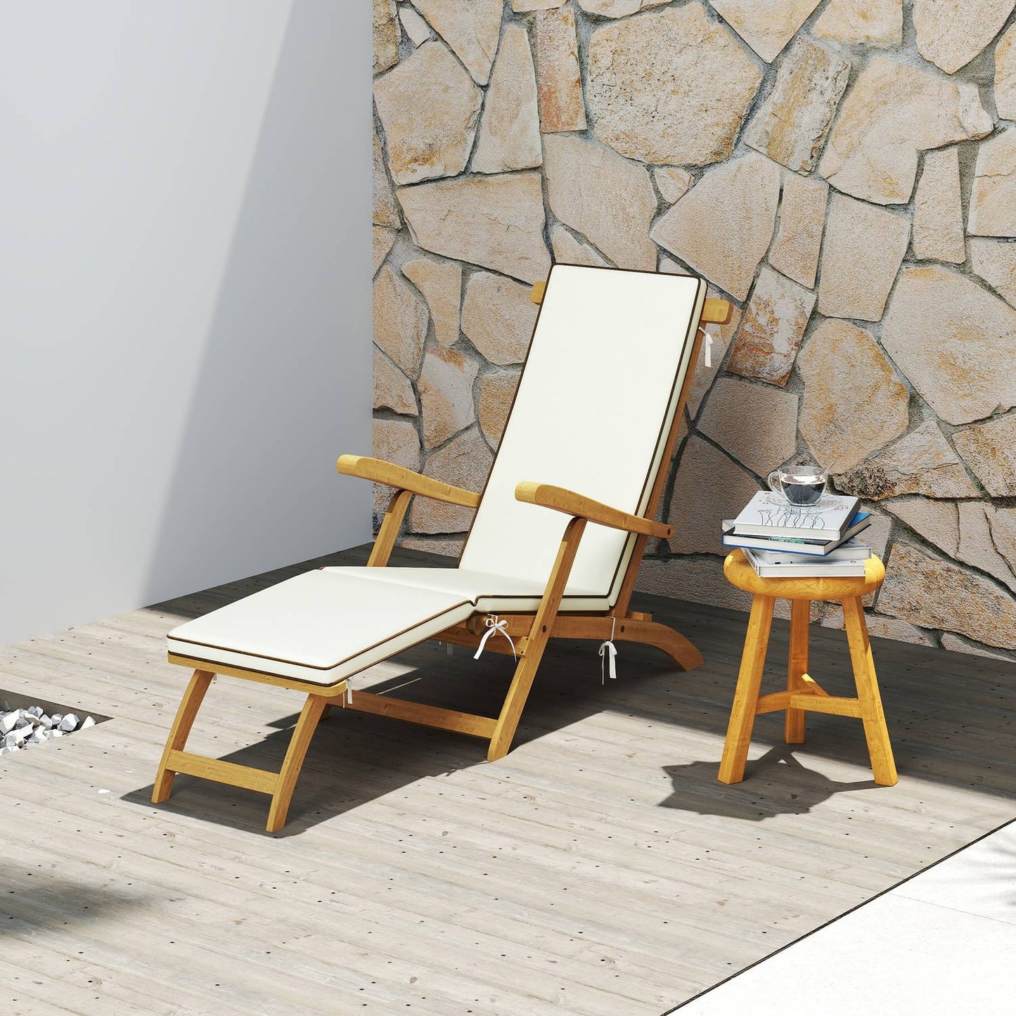 Wooden Folding Garden Lounger with Footrest, Teak