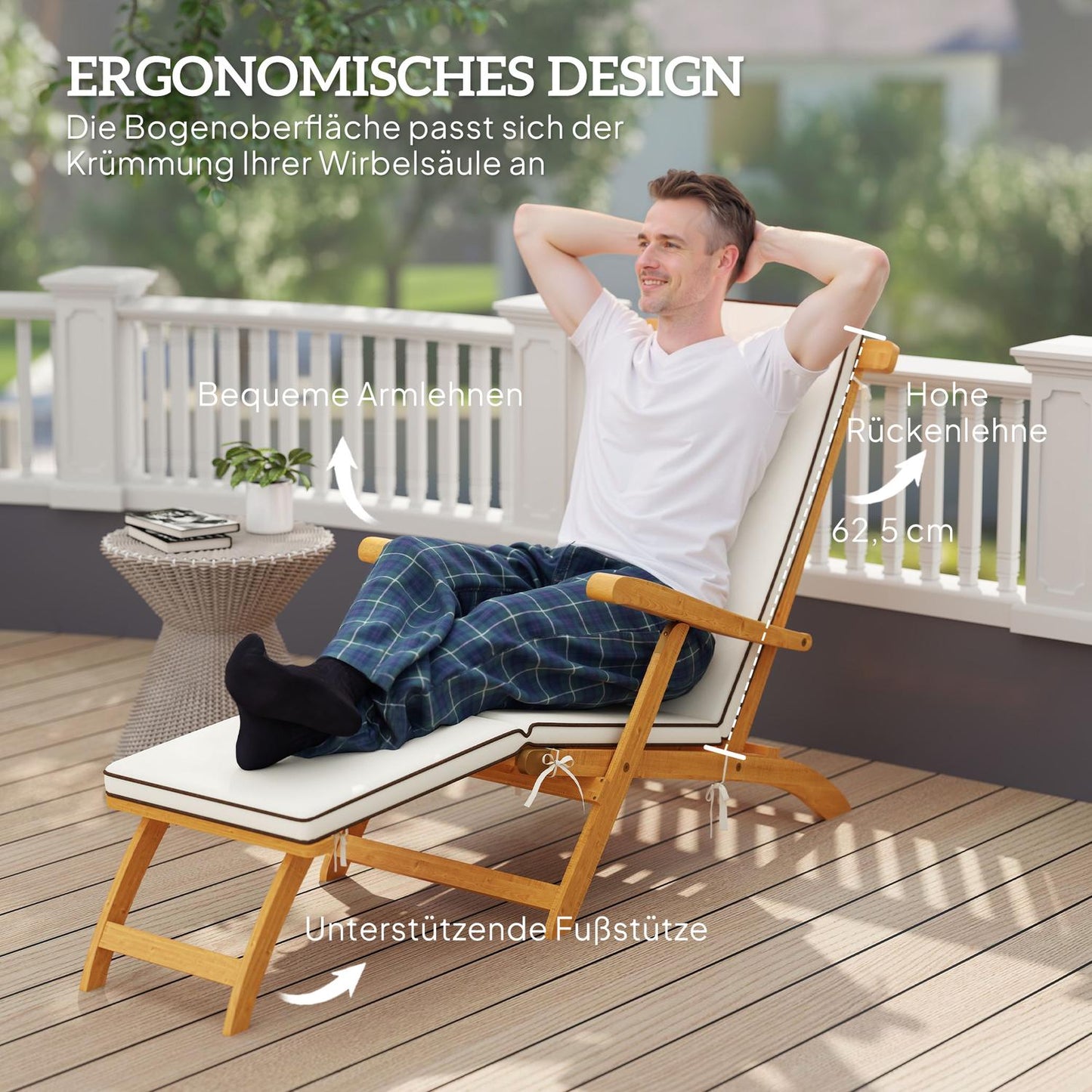 Wooden Folding Garden Lounger with Footrest, Teak