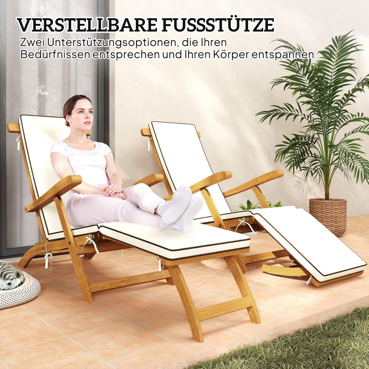 Wooden Folding Garden Lounger with Footrest, Teak