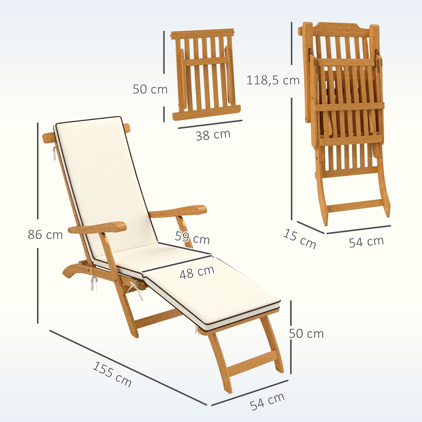 Wooden Folding Garden Lounger with Footrest, Teak