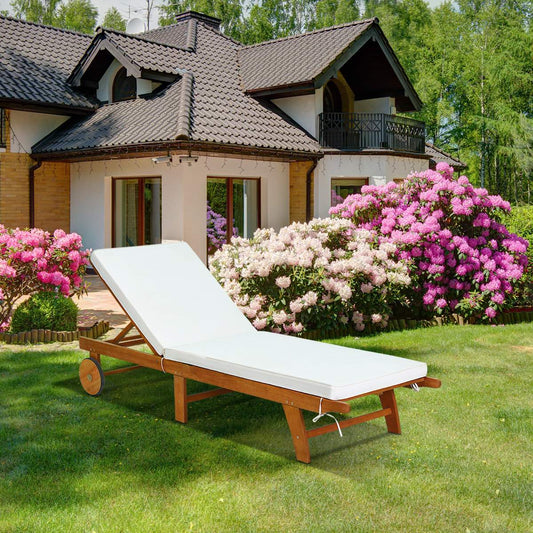Sun lounger wooden garden lounger with adjustable backrest with wheels and cushions beach lounger for the garden