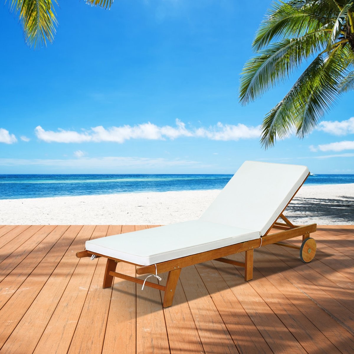 Sun lounger wooden garden lounger with adjustable backrest with wheels and cushions beach lounger for the garden