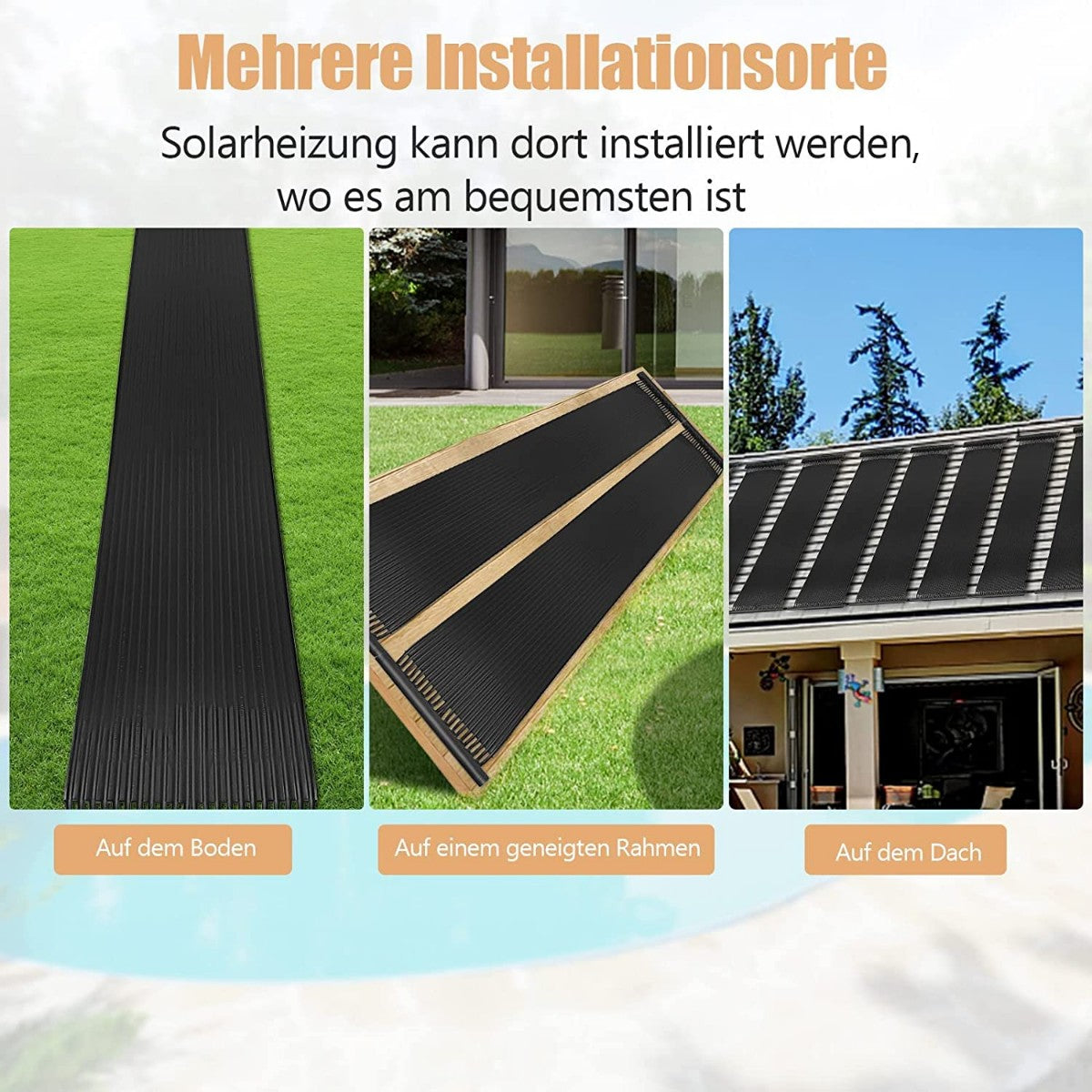 Swimming pool heating 600 x 75 cm solar collector panels for 25800 L in-ground and above-ground pools
