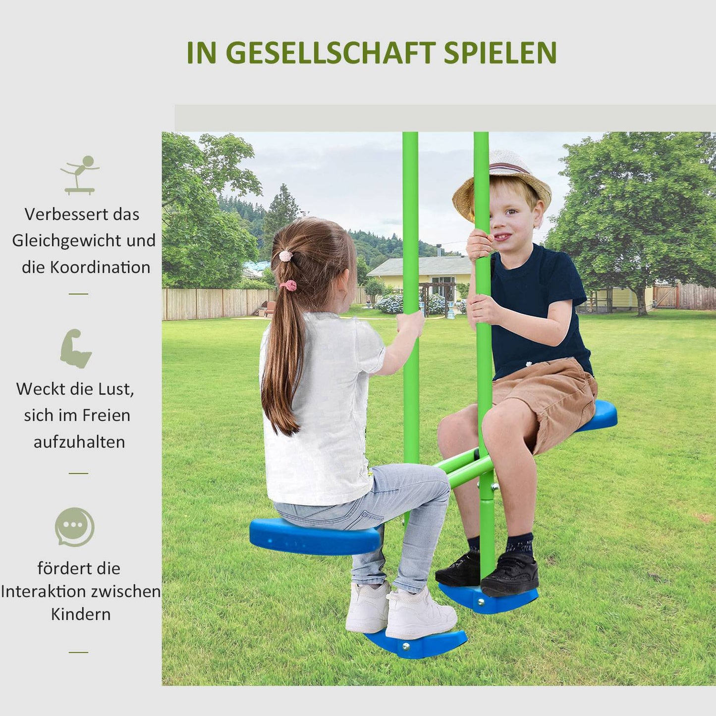 Swing set with 2 swings and face-to-face seat - metal structure, corrosion resistant