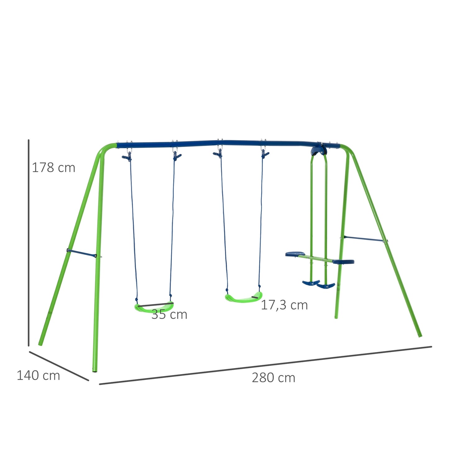 Swing set with 2 swings and face-to-face seat - metal structure, corrosion resistant