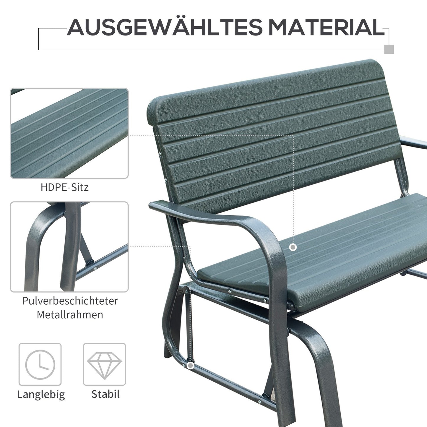 Metal garden swing bench - 2-seater for outdoor relaxation