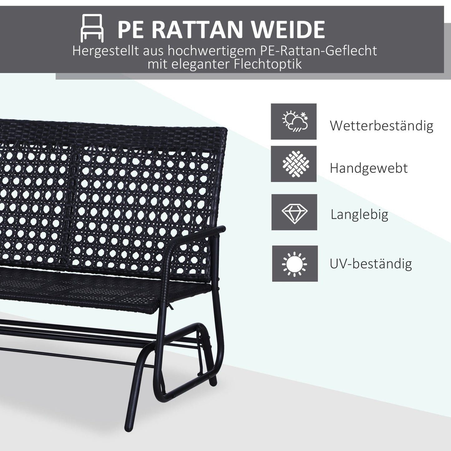 2-seat poly rattan garden swing bench