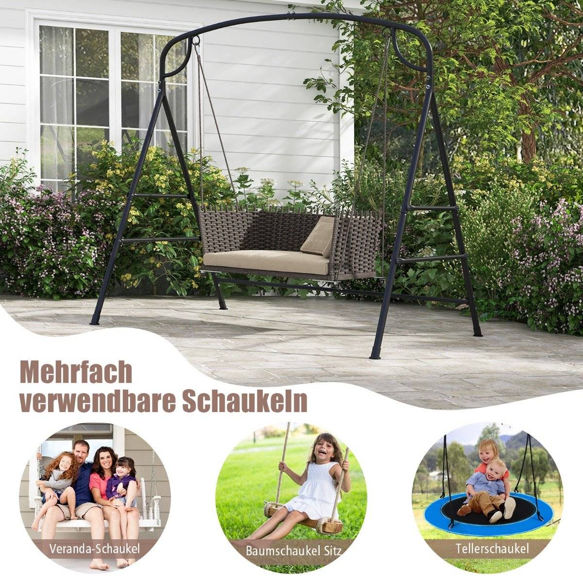 Swing frame for hanging bench frame for porch swing 180 x 133 x 182 cm black