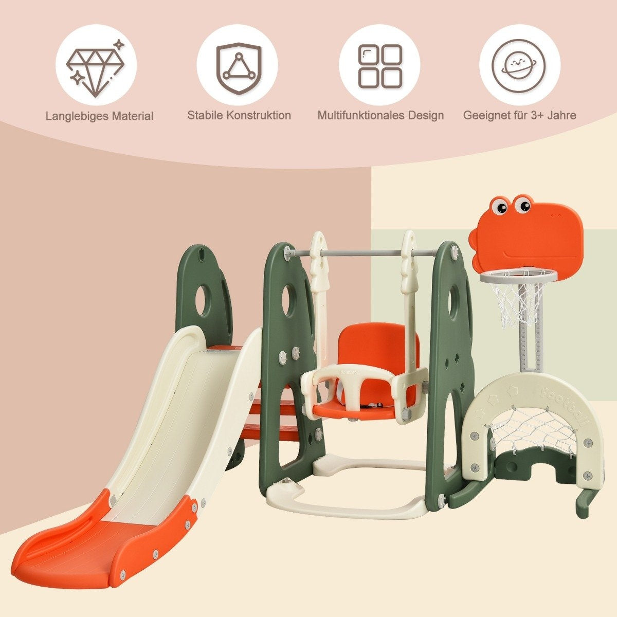 Swing frame slide and swing set for toddlers 172 x 182 x 108-120 cm orange