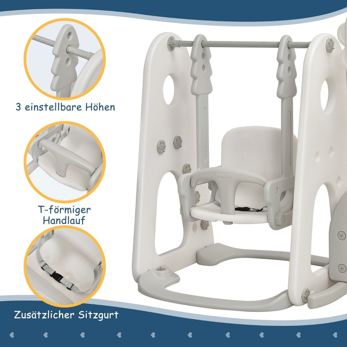 Swing frame slide and swing set for toddlers 172 x 182 x 108-120 cm white