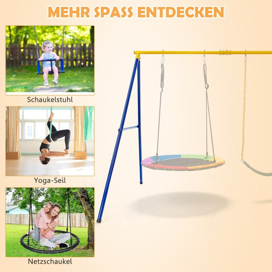 Swing frame with A-frame double swing metal frame 249 x 185 x 181.5 cm blue + yellow