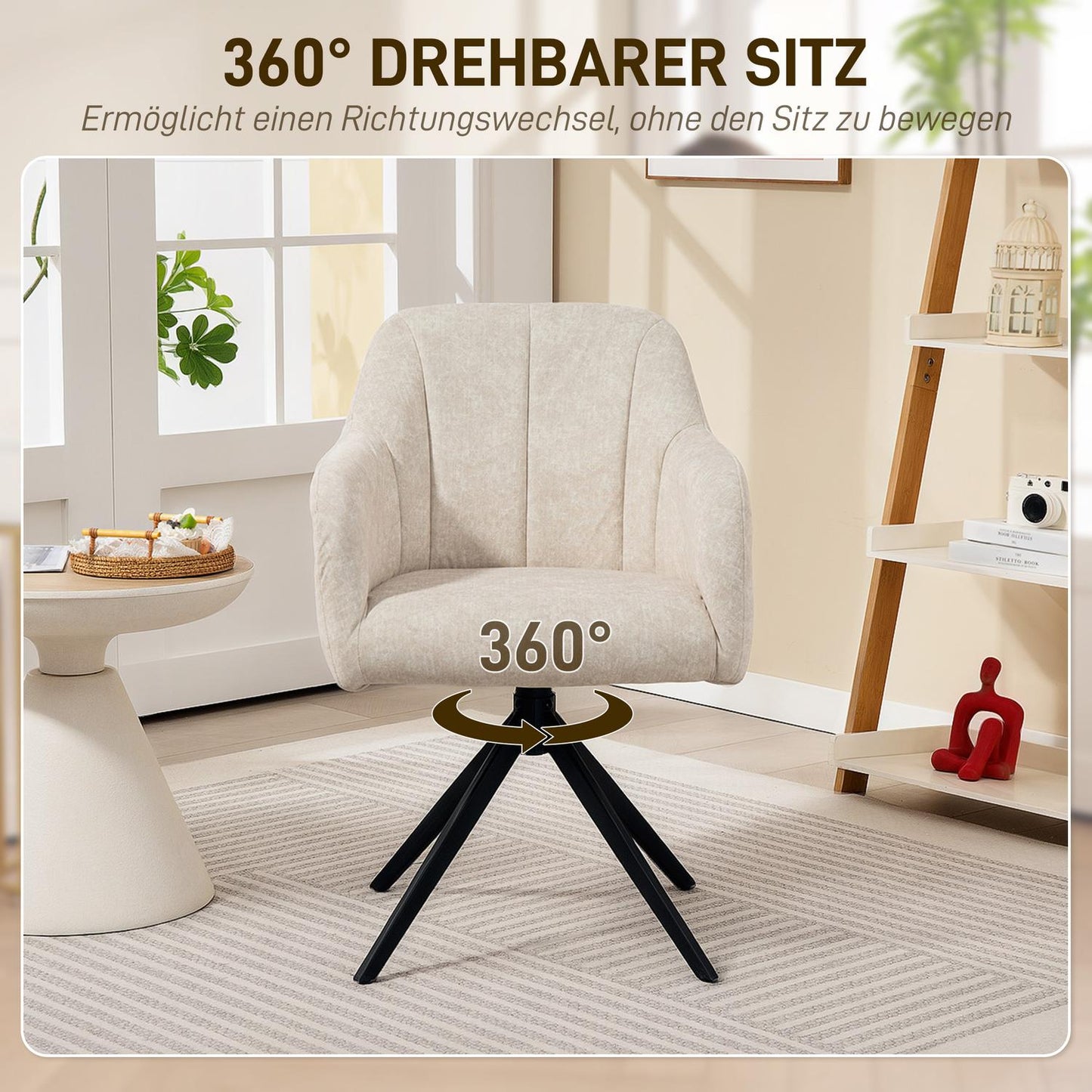 Swivel Accent Chair, Fabric Upholstery, Steel Legs, Beige